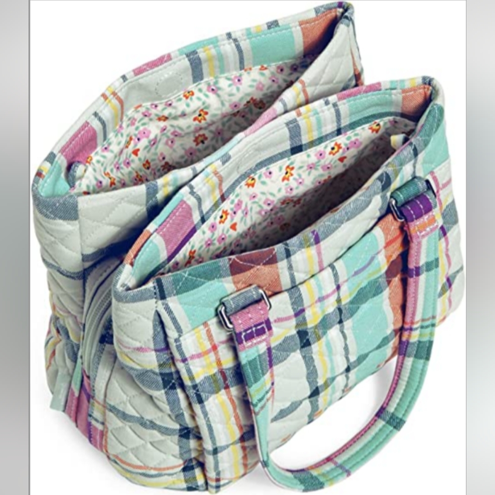 Vera Bradley Women's Cotton Mini Multi-Compartment Crossbody Purse Pastel Plaid